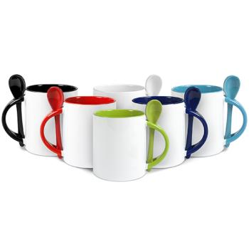 Löffeltasse "gerade" - Tasse mit Löffel im Henkel - individuell bedruckt